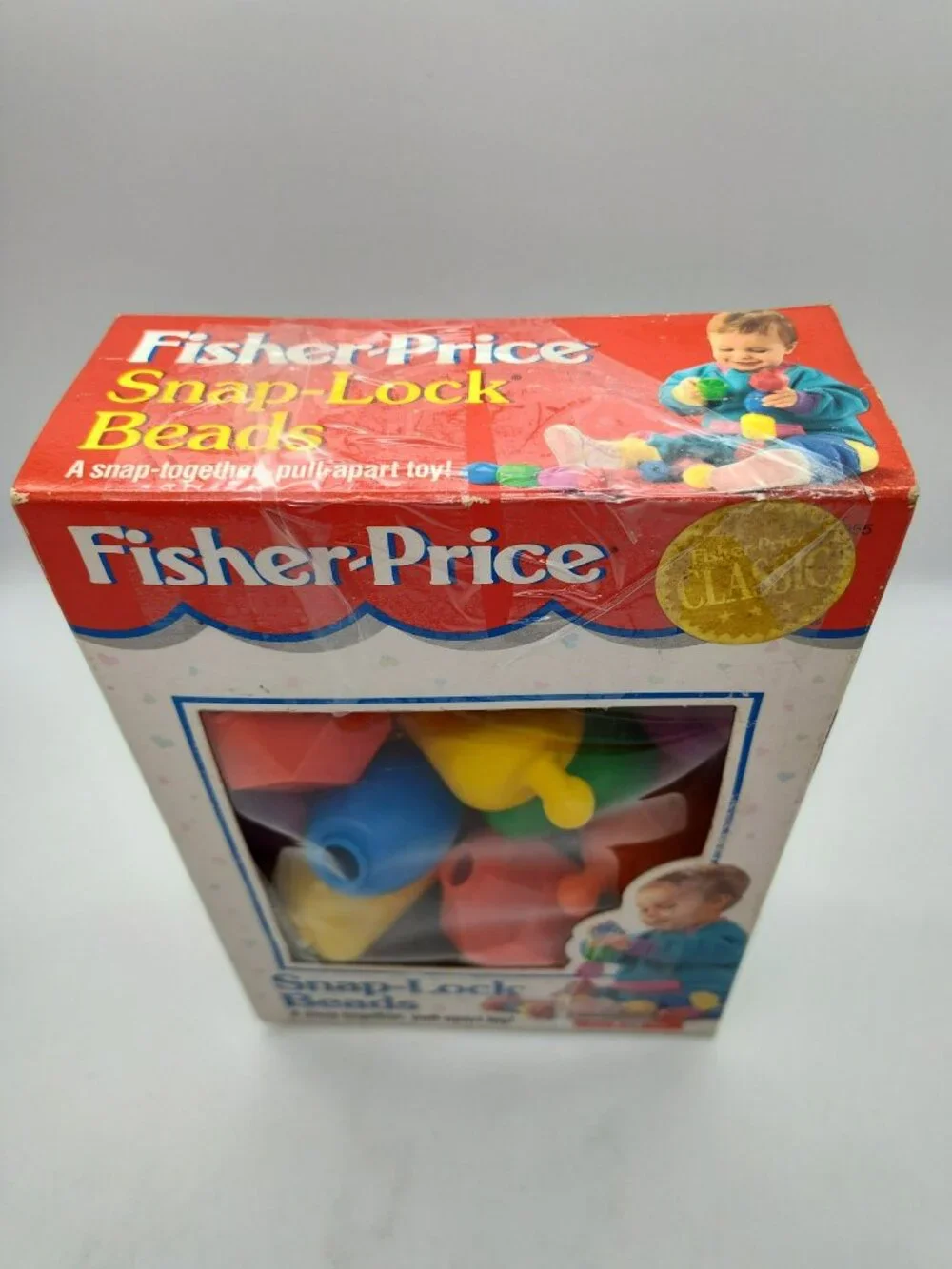 Vintage 1994 Fisher Price 13 Snap-Lock Beads Toy in Original Damaged Box